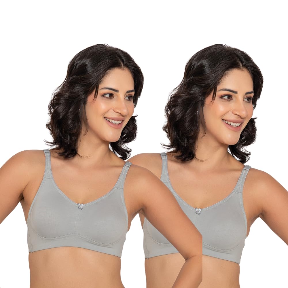 - Seamless Non-Padded Bra for Women | Non-Wired Cotton Full Coverage T-Shirt Bra | Thin Adjustable Straps | Double Layered Cups | Anti Sag Lift Up Support | Luna Combo of 2