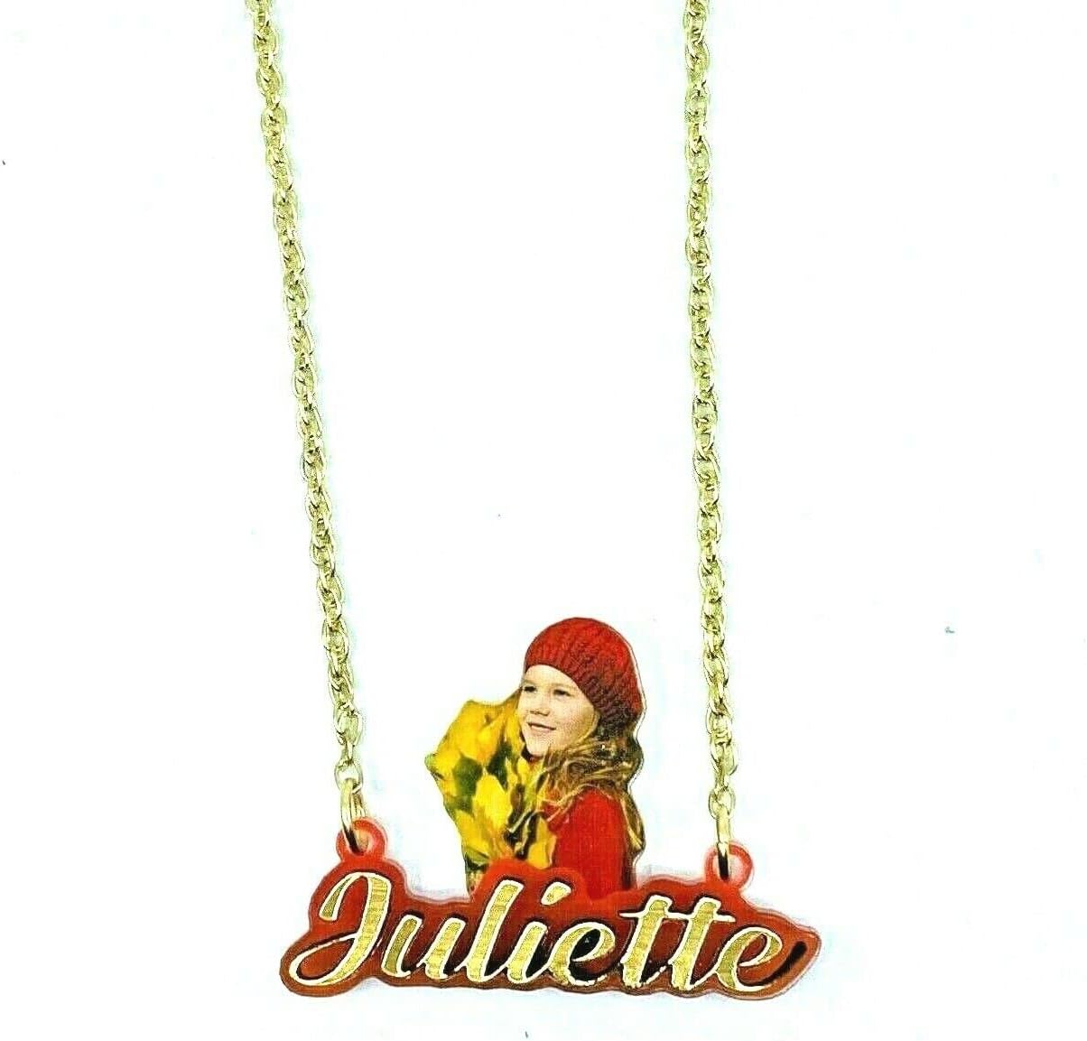 MIRROR MANIA Your Custom Picture Photo UV Printed on Premium Clear Acrylic Nameplate Necklace Pendant Personalized Free Laser Cut Any Name With Silver or Gold Choice Chain- WOW!