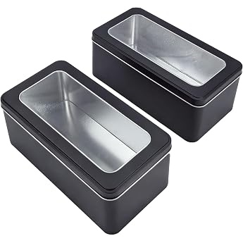 Goodma Rectangle Metal Tins with Window Lids - Black Pack of 2