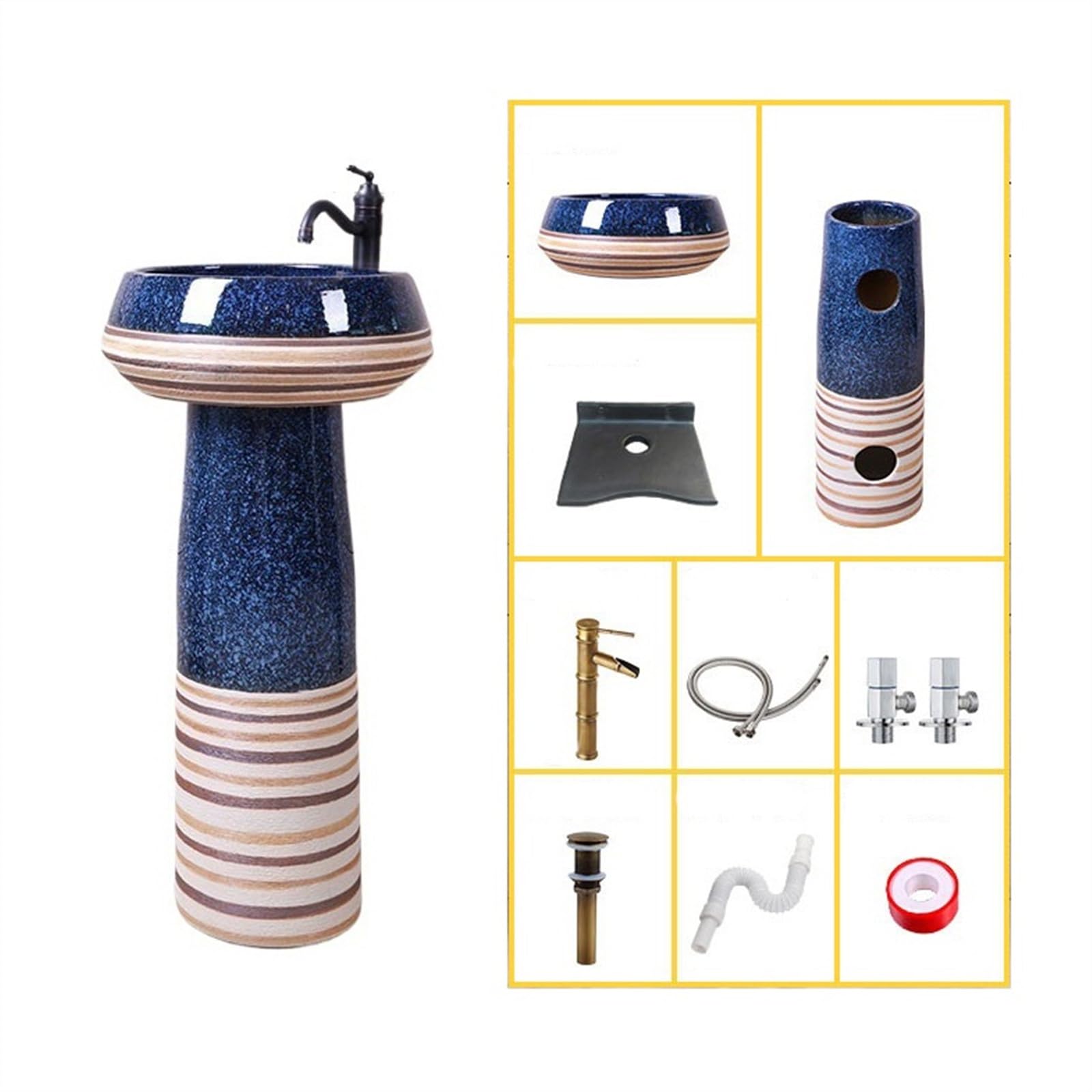 Fregadero pequeño de 15.7 pulgadas, lavabo de columna de cerámica para interiores y exteriores, tamaño C, talla única, B-One Size