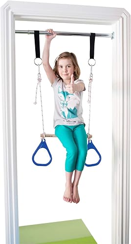 Miniatura 7 de Interior columpio por DreamGym  Barra de Trapecio y anillas de gimnasia Combo para puerta de gimnasio  azul