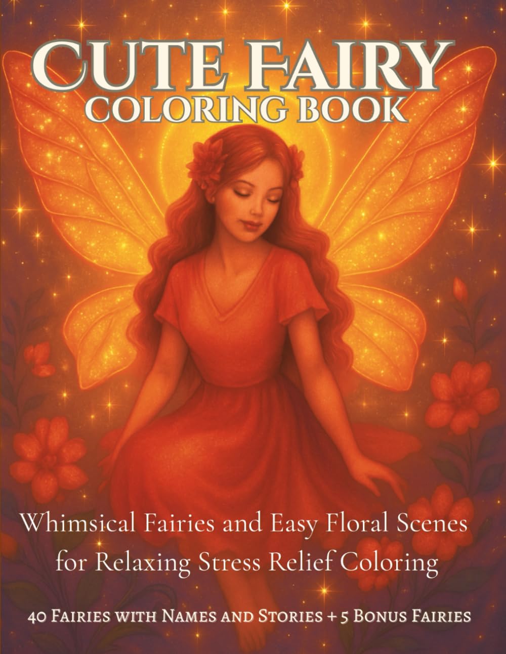 Fairy Coloring Book for Adults: Whimsical Fairies, Easy Floral Pages & Stress Relief Designs: 40 Fairies + 5 Bonus Pages, Simple Floral Scenes, Single-Sided Pages for Relaxing Coloring