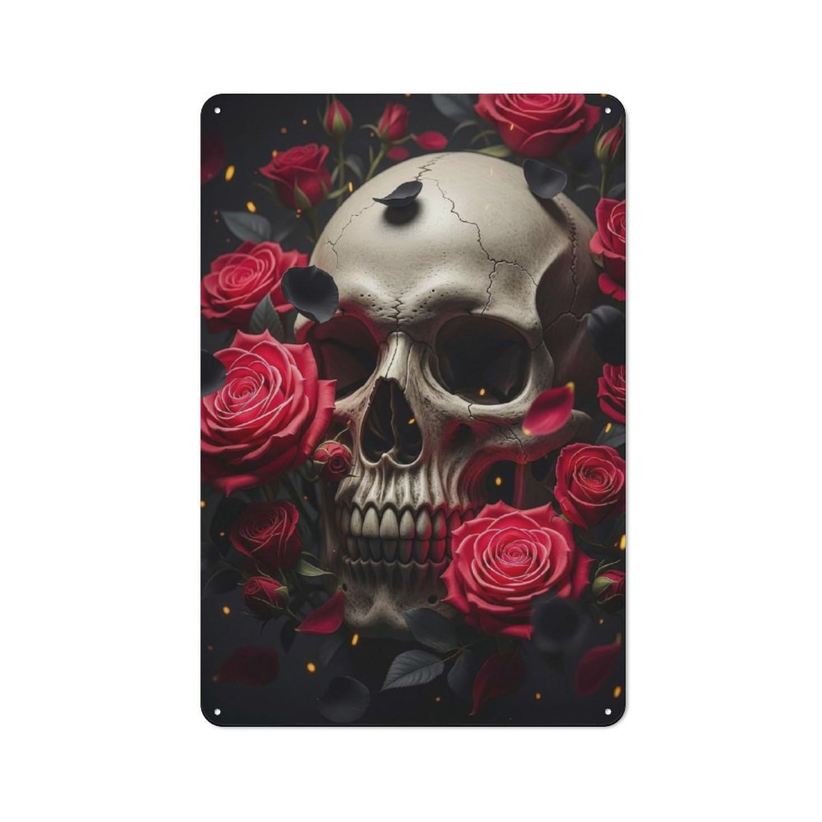 Junmoney Style-12 Tin Wall Plaque 30X20cm With Skull And Roses Dark Beauty For Bar Or Restaurant, For Hospitality Decor Collectors