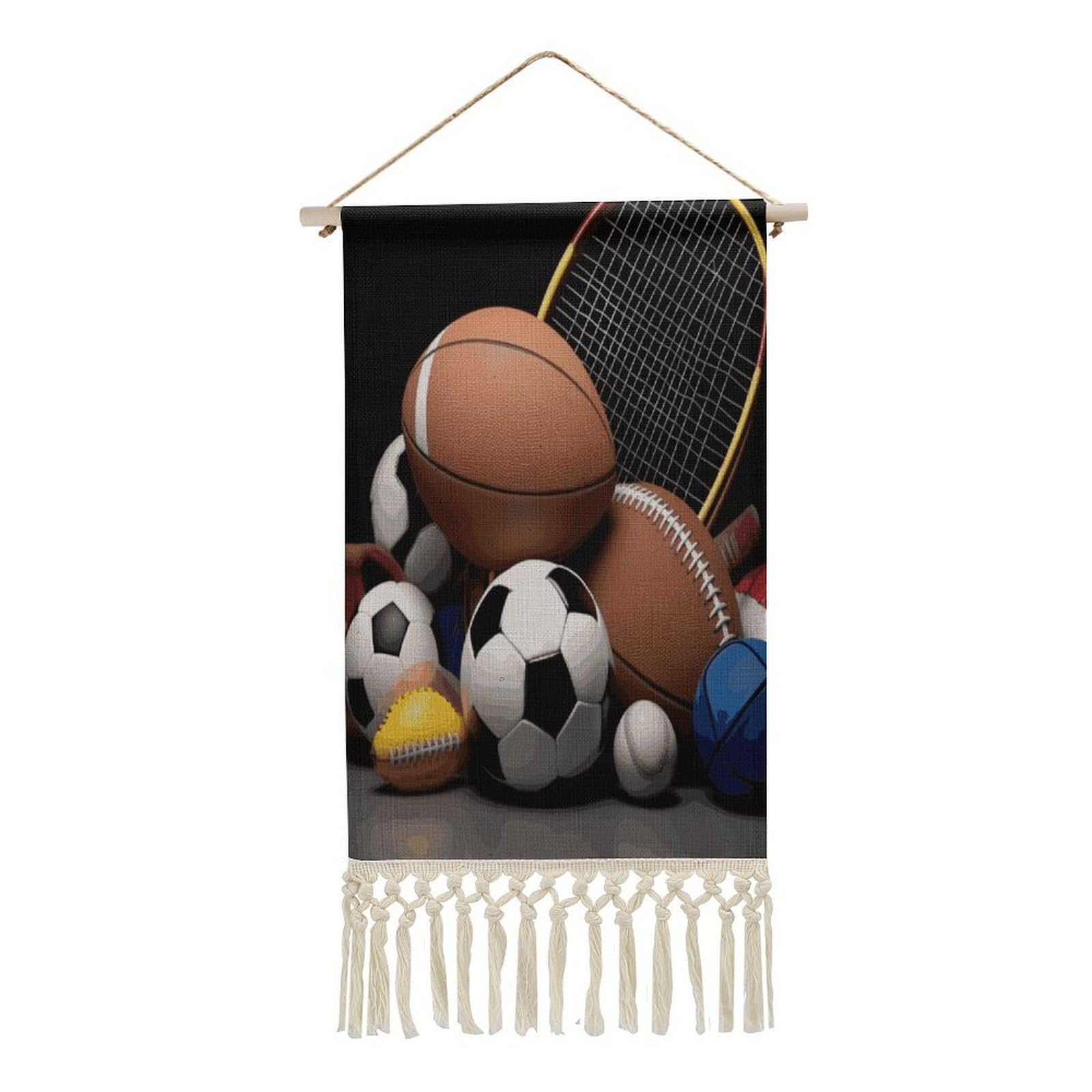 Adfgyerh Style Sports Themed Tapestry With Tassels Cotton And Linen Hanging Posters, Wall Art For Travel Gift, Wall Tapestry For Office Home Decor Bedroom Living Room Decor