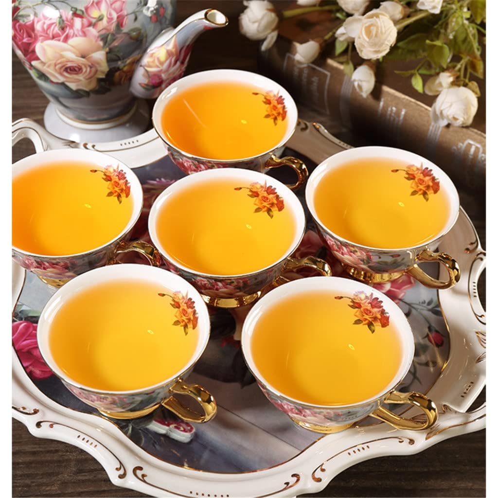 Klasyczny zestaw do kawy z porcelany kostnej w kolorze róży, zestaw do popołudniowej herbaty, ceramiczna filiżanka do kawy i filiżanka do herbaty w pudełku prezentowy,