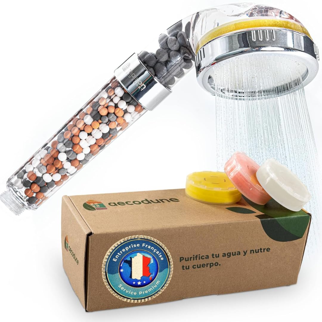 Aecodune Pomo de Ducha XL Vitamina C Premium con Filtro de Agua - VUELVE A SER SUBLIME - Ducha Anti Cal, Elimina 99% Cloro y más - Belleza y Pureza - Filtro de Agua Eco con Aromas y Presión