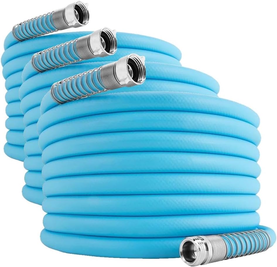 Camco EVOFlex 10-Ft RV Drinking Water Hose - Features Extra Flexible Design w/Stainless Steel Strain Relief Ends - Lead-Free, BPA-Free and Phthalate-Free - 5/8” Inside Diameter (22592)