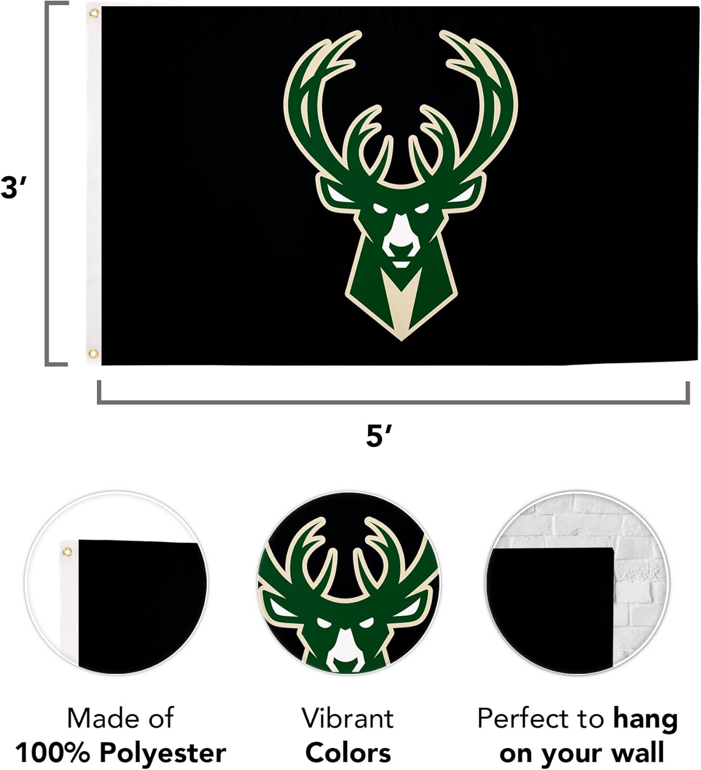 Desert Cactus Milwaukee Bucks Flags Team NBA National Basketball Association 100% Polyester Indoor Outdoor 3x5 feet Flags (Flag C) - Image 4
