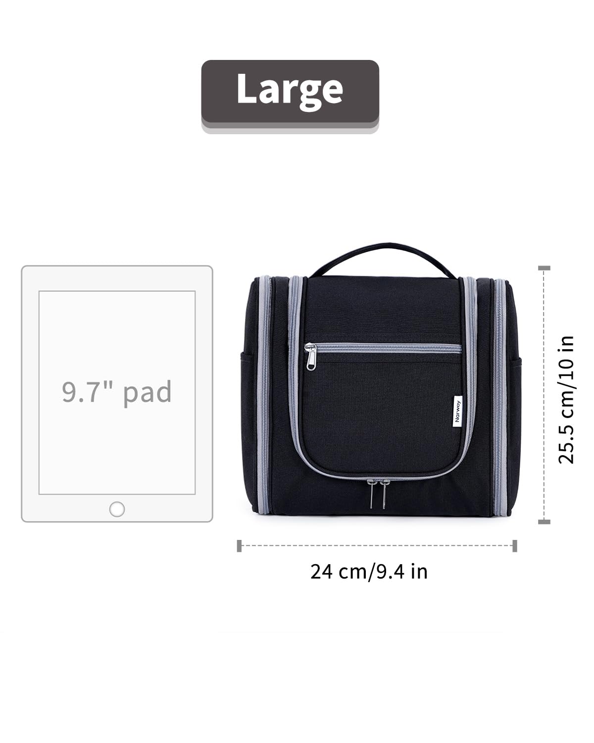 Narwey Neceser Mujer Bolsa de Aseo Colgante, Organizador de Maquillaje Neceser Viaje para Hombre y Mujer Accesorios de Viaje (Negro(Grande)) — view 7