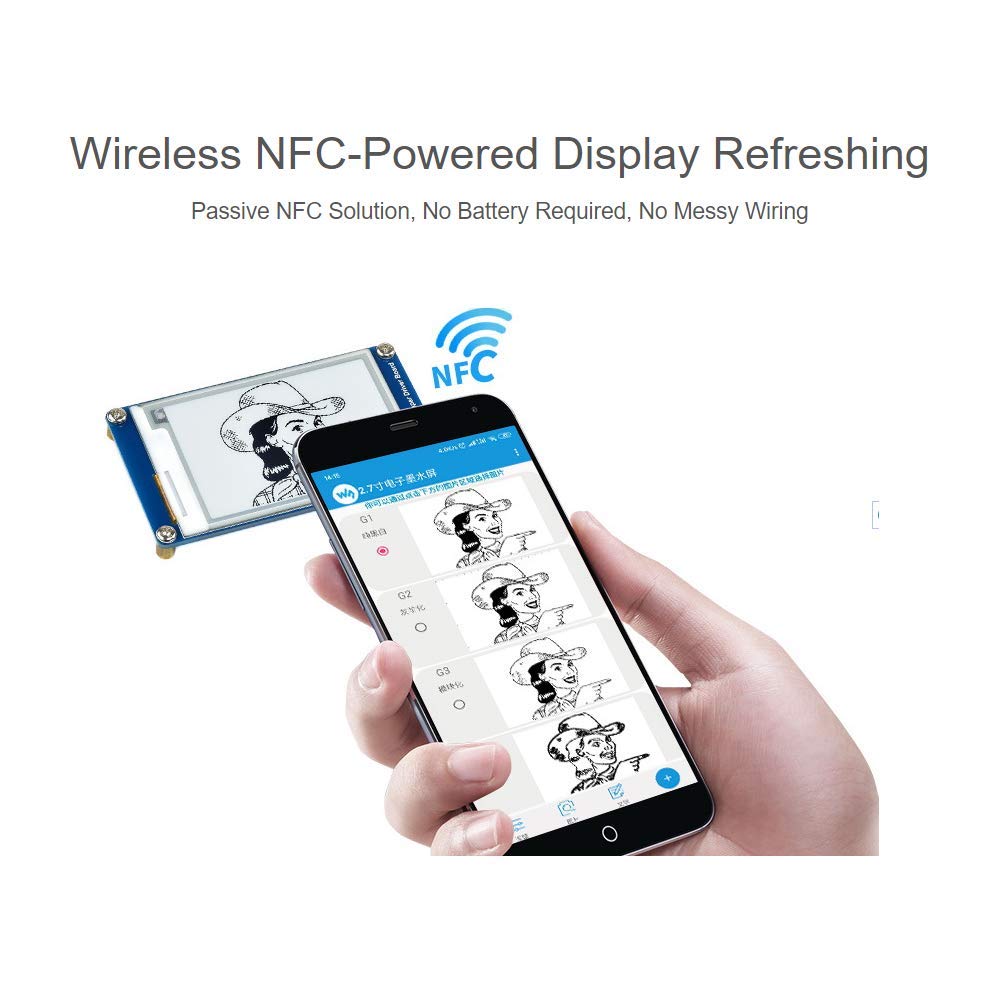 2.7inch Passive NFC-Powered e-Paper Module Black/White e-Ink Display, No Battery Required, Wireless Powering and Data Transfer,Refreshed By Smartphone