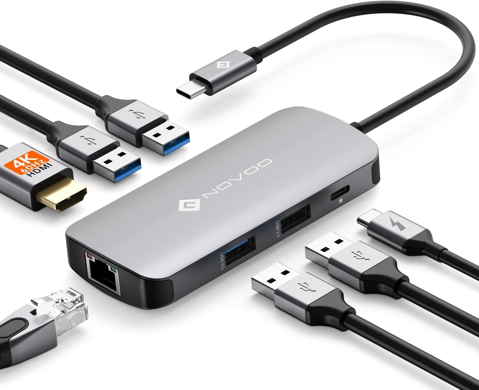 USB C Hub Ethernet 4K@60 USB C HDMI Adapter Multiport Type C Adapter 4 USB 3.0 & USB2.0 Dongle 100W PD Dock Docking Station for MacBook Pro Air Apple iPad Pro Steam Deck Dell HP Lenovo 7-in-1