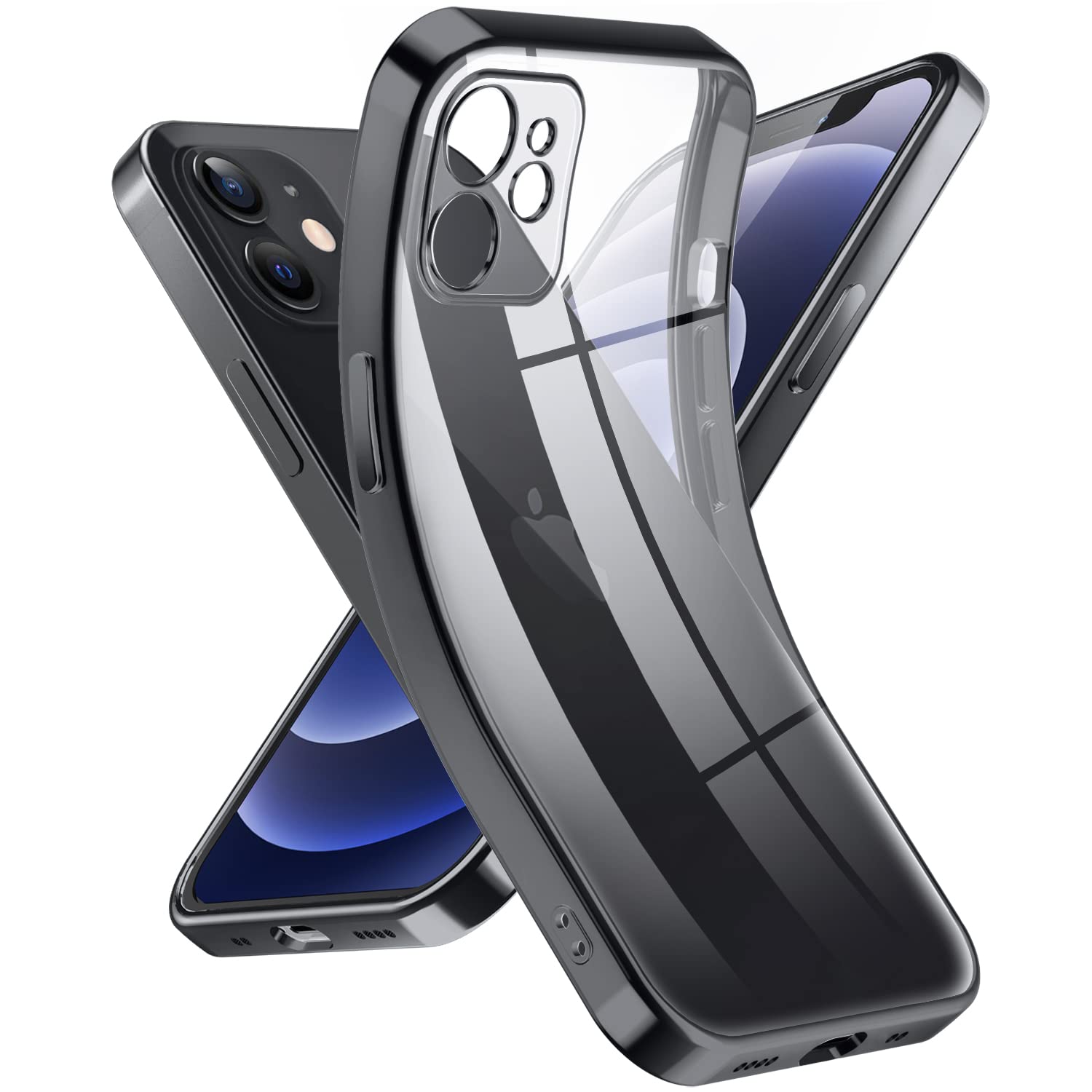 Crystal Clear Case for iPhone 12 Mini, [Not Yellowing] [Camera Protection] [Military Grade Drop Tested] Transparent Shockproof Protective Phone Case Soft Silicone Slim Cover, 5.4 inch, Black