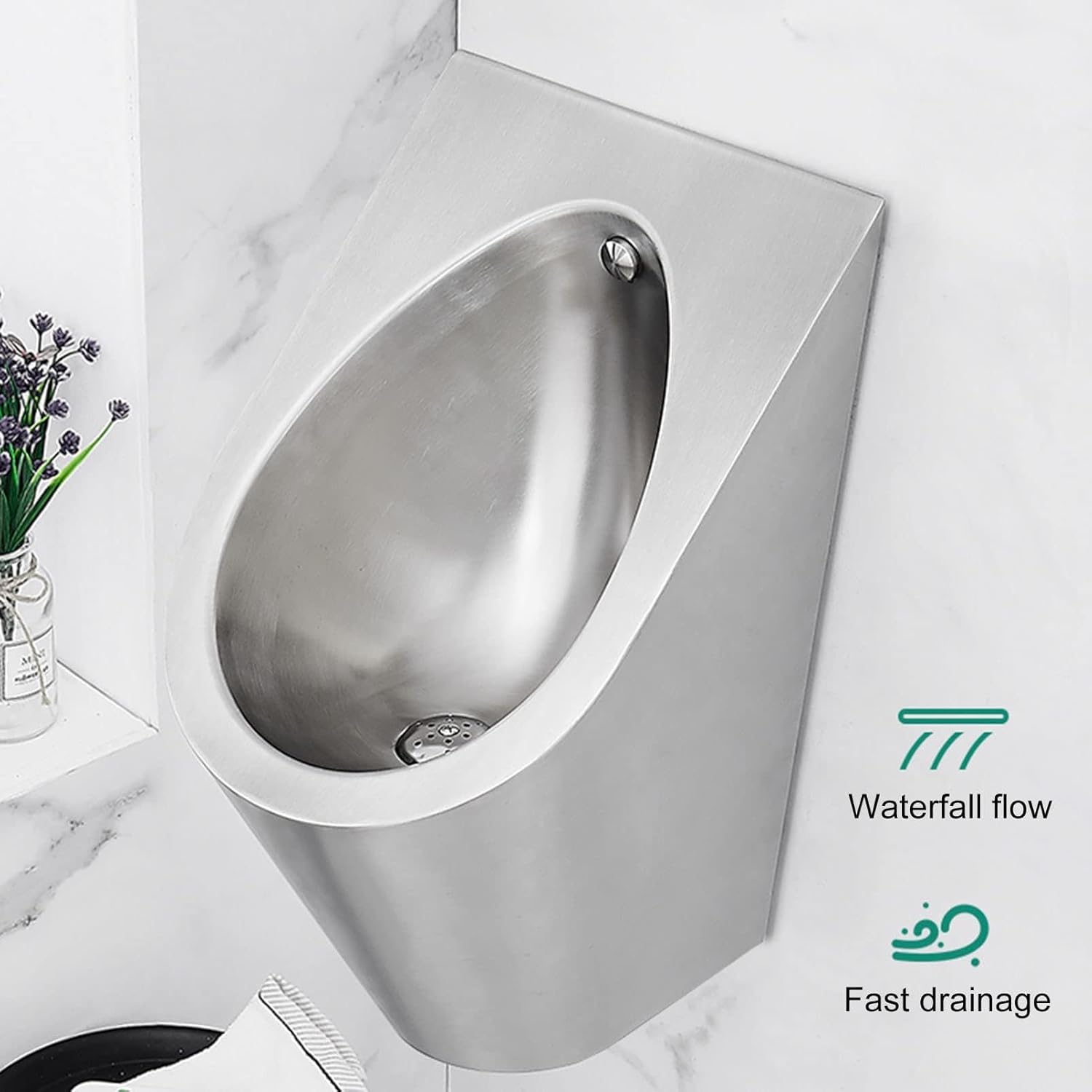 Wall-Mounted Sensor Urinal,304 Stainless Steel Urinal,Men's Flush Urinal,Intelligent Sensor Design,bar Urinal, Commercial Urinal,Men's Bathroom Urinal (Silver)