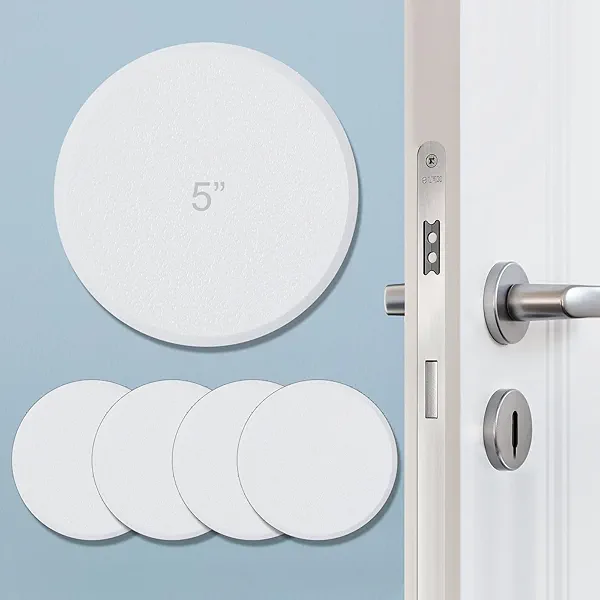 HOME MASTER HARDWARE 5" Wall Protector Round, 5 Pack Doorknob Wall Shield Guard Door Stop, Rigid Vinyl Hard Wall Protection Pads White with Self Adhesive Sticker