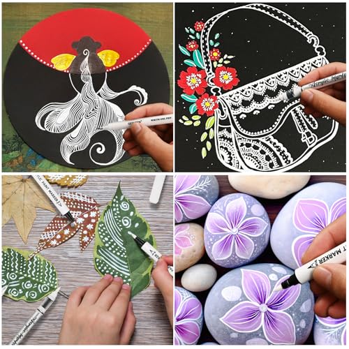 Image of GETHPEN White Pens Set, White Gel Pens, Dual-Tip Acrylic Paint Pen, 7 Pack | 06 /08 /10mm Opaque Gel Ink Pen Brush Tip Acrylic Markers for Drawing, Sketching, Illustration, Card Making, Bullet Journaling