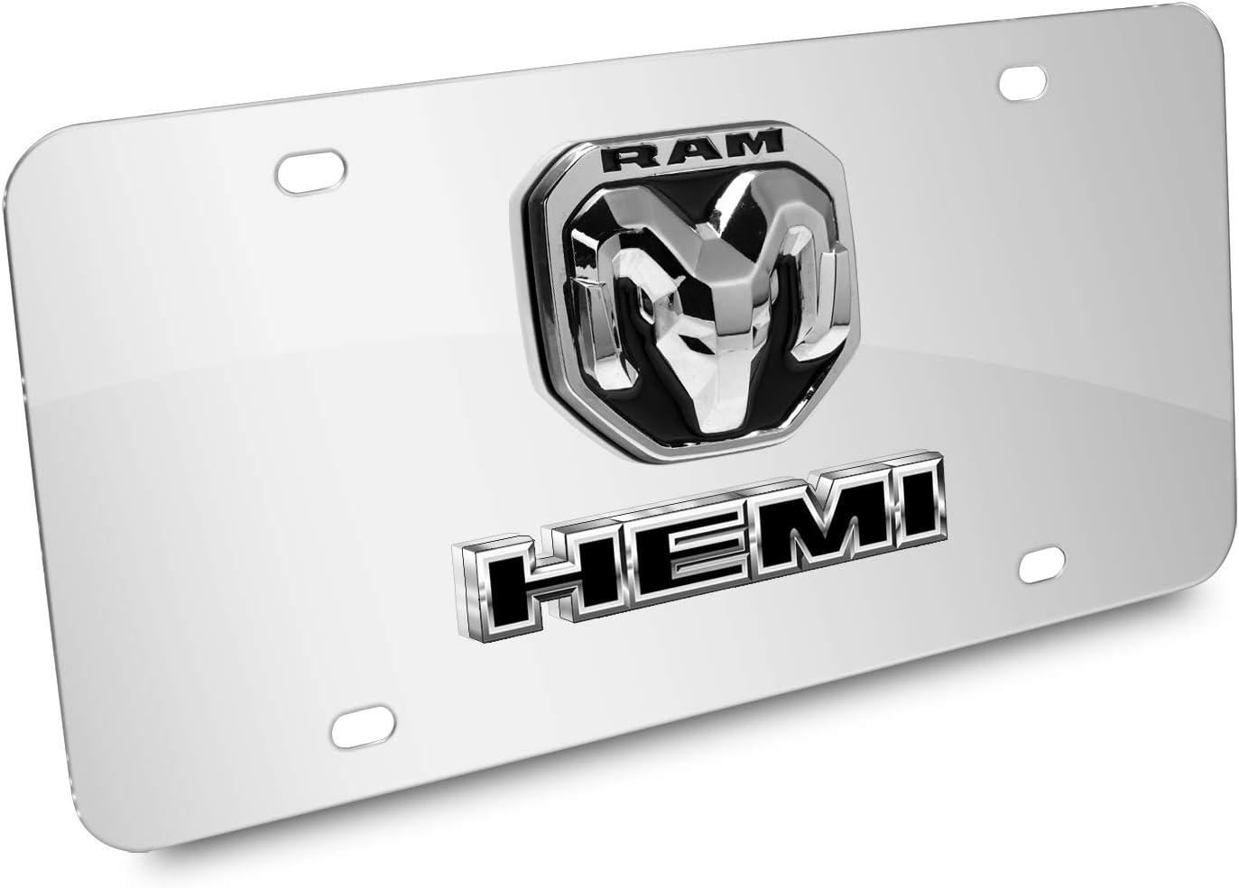 iPick Image for RAM HEMI 2019 up 3D Dual Logo on 12"X6" Chrome Stainless Steel License Plate - Official Licensed