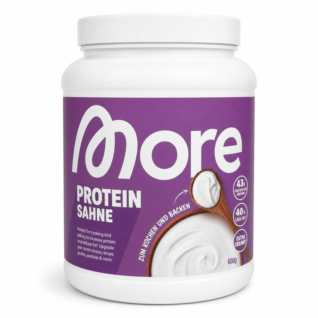 MORE Protein Sahne, 600 g – Proteinpulver mit Whey & Casein zum Kochen und Backen+Heartglobal Versandschutz