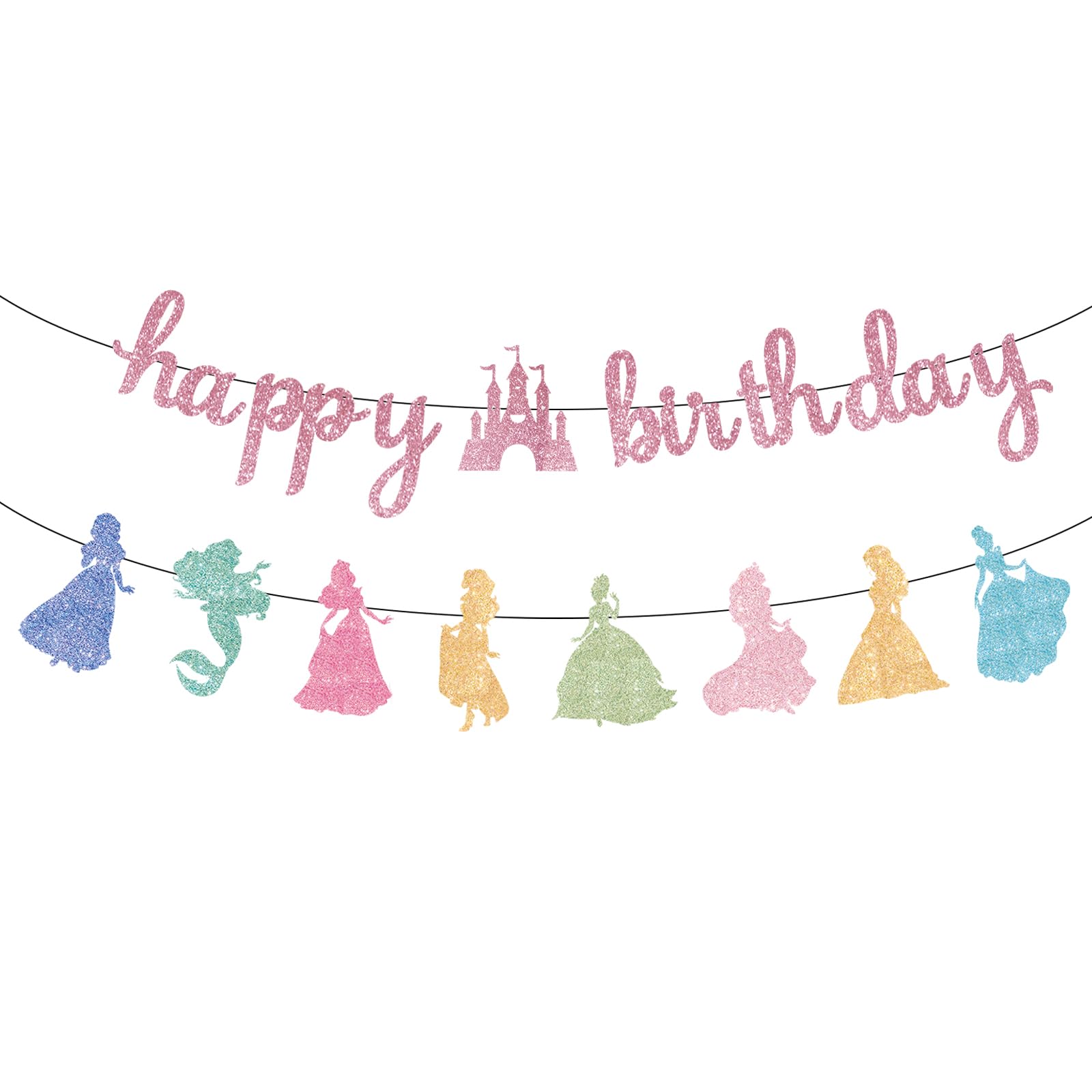 Princess Happy Birthday Banner for Girl Coquette Party Decor, Pink