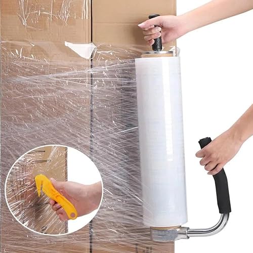 Miniatura 2 de Dispensadores de película elástica Máquina de embalaje de película elástica de paleta con cortador de película, soporte dispensador de envoltura