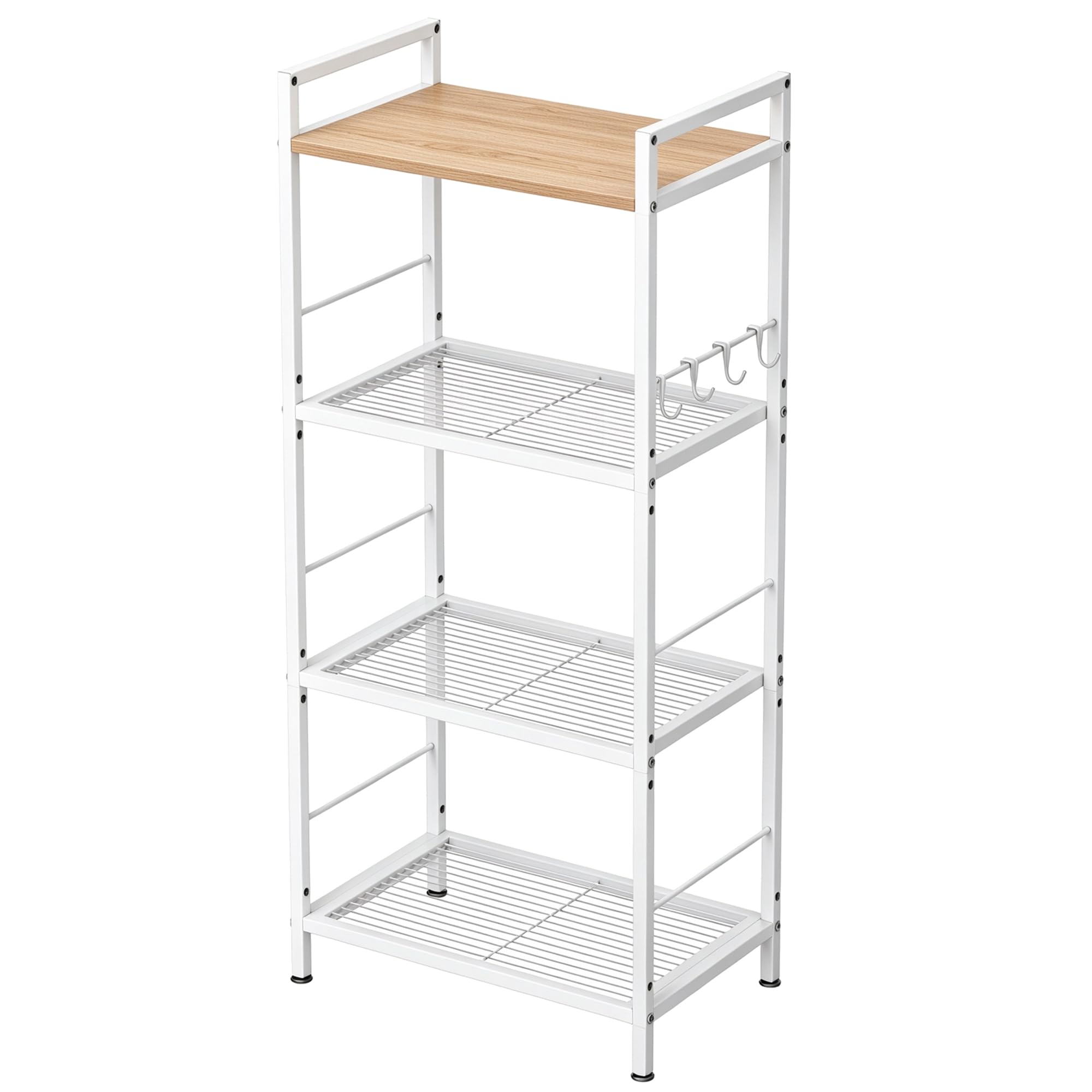 YONTUO Kitchen Shelf,Thin Storage Shelf, 4 Hooks, Bathroom Cabinet, Plastic Board, Height-Adjustable, Metal, for Kitchen (Oak Panel, 43x30x112cm (4T))