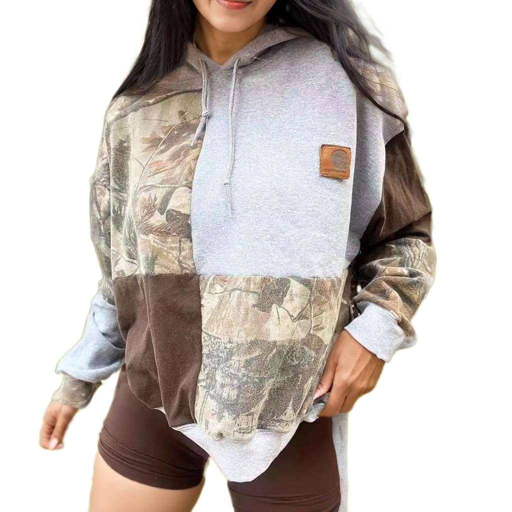 WYZDQMBSJ Women's Long Sleeve Hooded Drawstring Sweatshirt Casual Pullover Color-Block Top