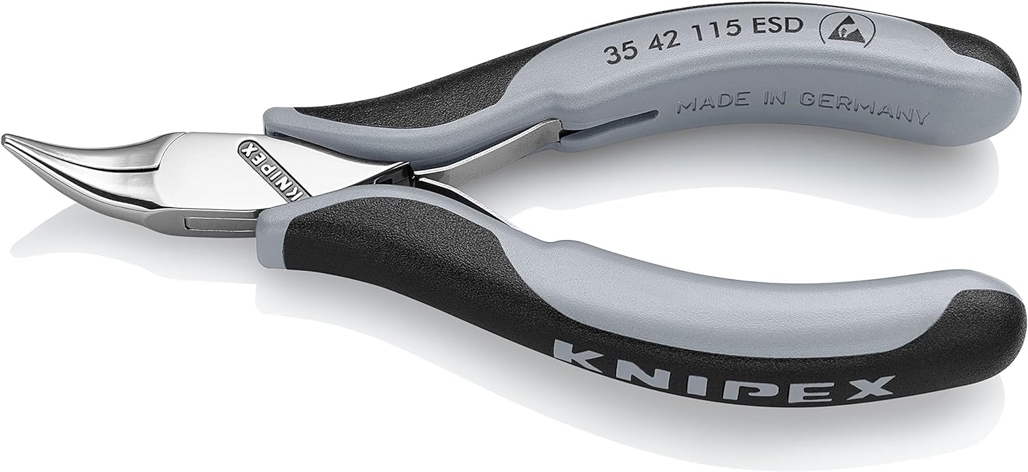 KNIPEX Elektronik-Greifzange ESD mit durchgestecktem Gelenk spiegelpoliert mit Mehrkomponenten-Hüllen 115 mm, 35 42 115 ESD