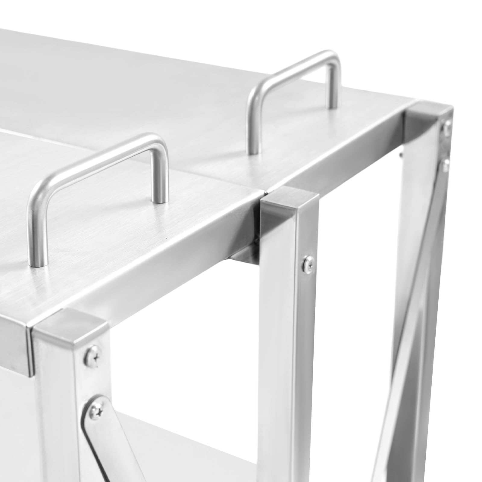 Carro plegable de acero inoxidable, 3 niveles con 4 ruedas y frenos, soporta hasta 100 kg, carro plegable para cocina, bar, hotel, 63 x 40 x 95 cm