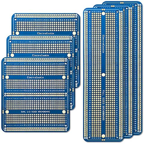 ELECTROCOOKIE Large PCB Prototype Board Kit Solderable Breadboards for Electronics Projects Compatible for DIY Arduino Soldering Projects, Gold-Plated (6 Multi-Pack, Blue) Cover