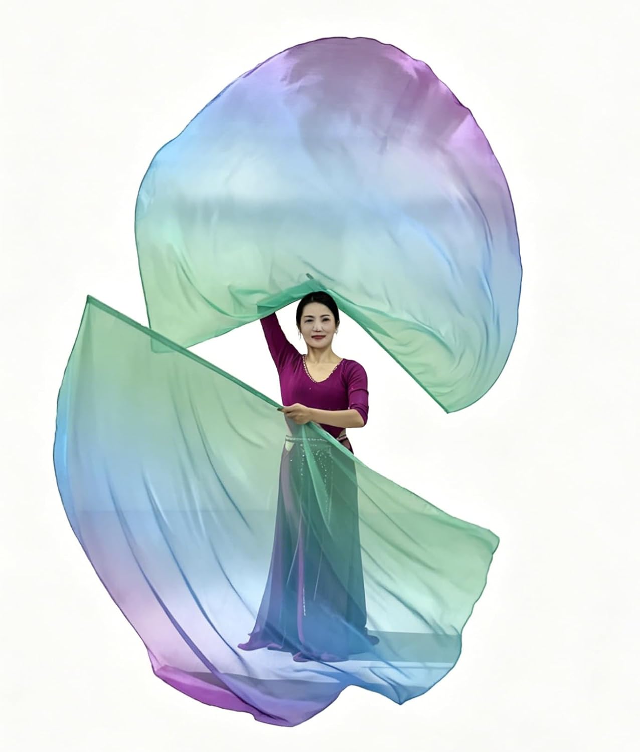 2pcs Worship Flags for Dance Church Praise - Semicircle Angel Wing With Telescopic Rods Banner (Green-Purple)