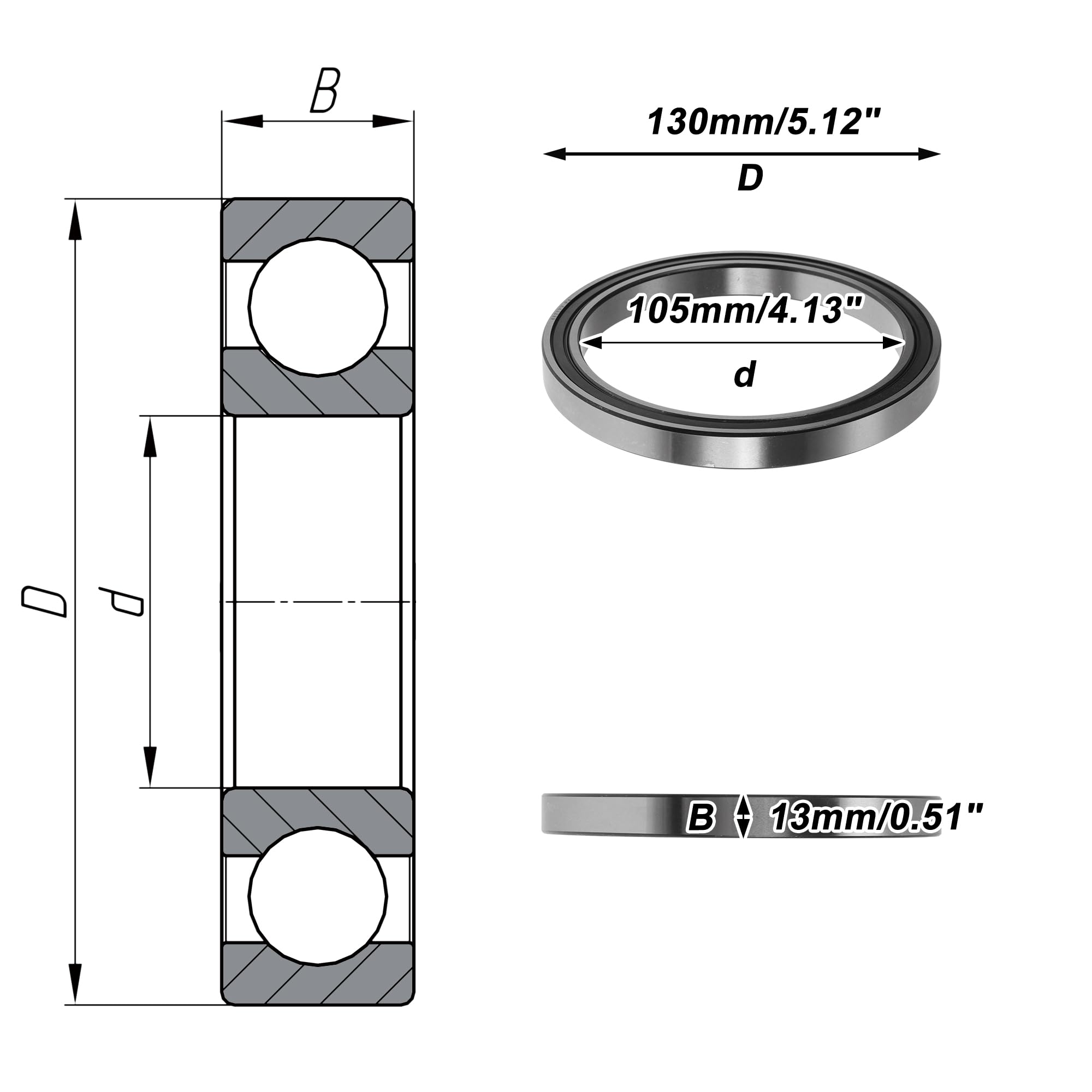 6821VV Profond Rainure Billes Roulements 4,13" ID 5,12" OD 0,51" W P4 Double Caoutchouc Joint Lubrifié Roulements 1 Pc Voiture Trottinette Skateboard Roue Universel