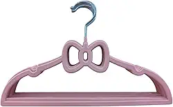 Kit 10 Cabides Infantis Aveludados com Detalhe Lacinho cor Rosa Claro