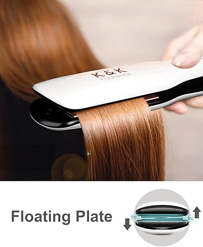 Miniatura 6 de K&K Plancha ancha para el cabello, revestimiento de turmalina de cerámica de 1.5 pulgadas, plancha plana para cabello largo, alisadores