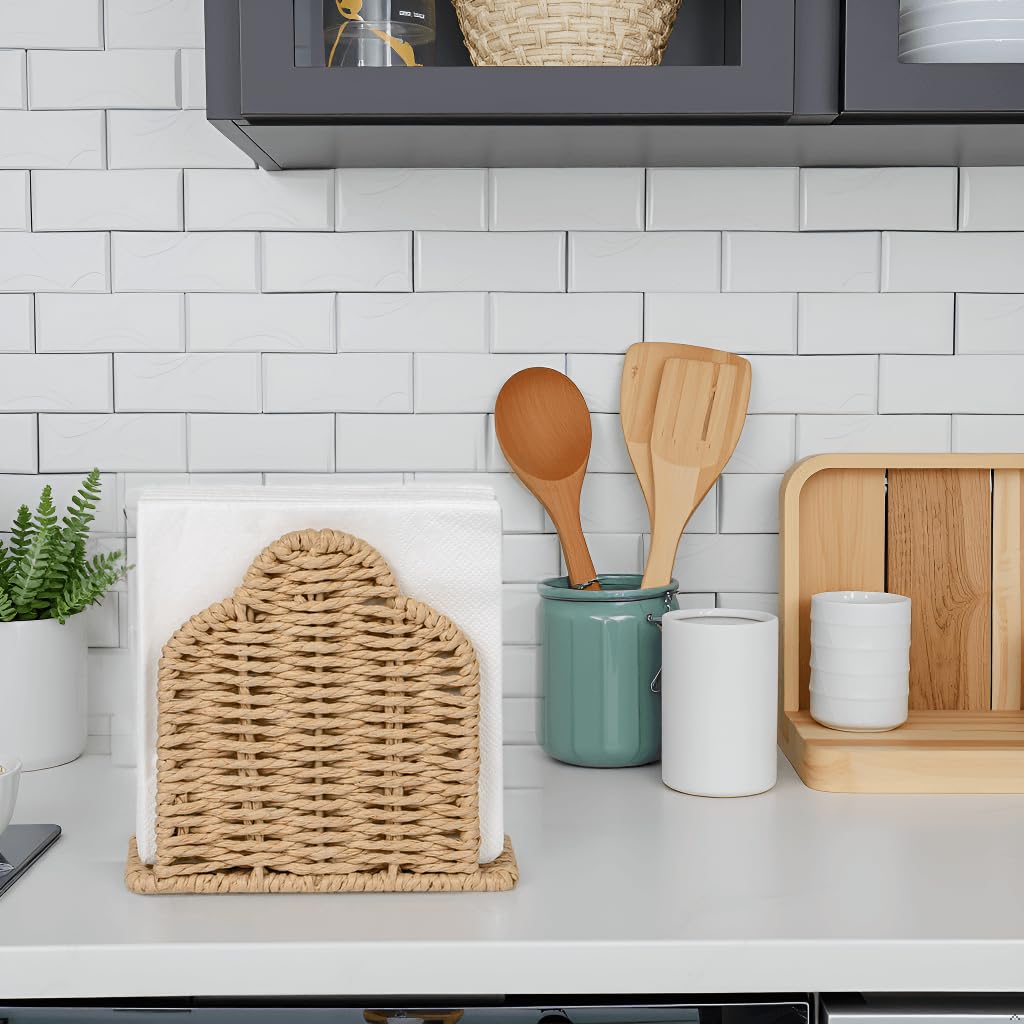 CubesLand Servilletero con borde festoneado para decoración de mesa, hogar, granja, dispensador de servilletas de cuerda de papel para comedor, cocina, servilletero de cóctel para fiestas en