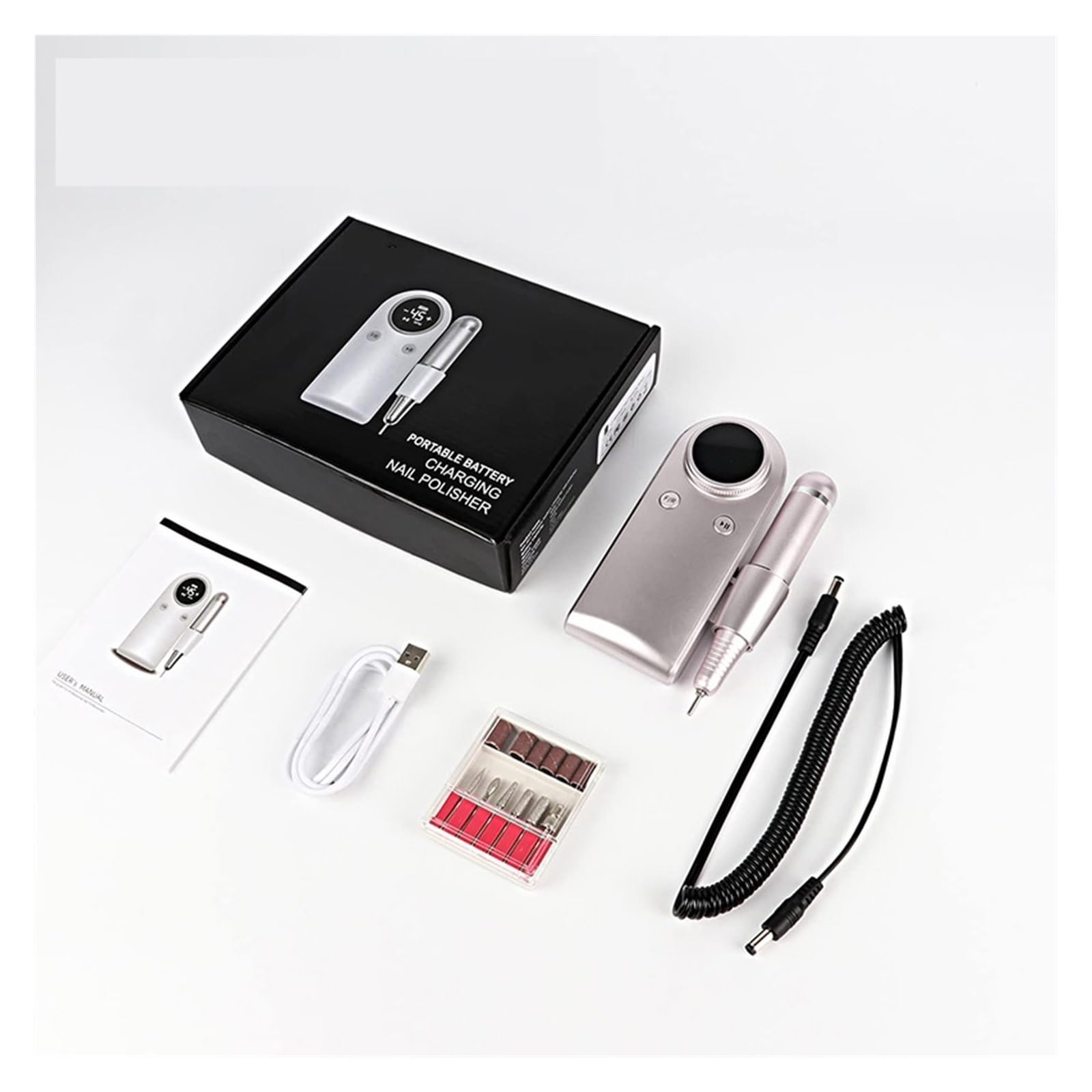 Trapano elettrico per unghie, 45000 giri/min, macchina per manicure ricaricabile con display LCD, set portatile senza fili per nail art, strumenti professionali per unghie, argento