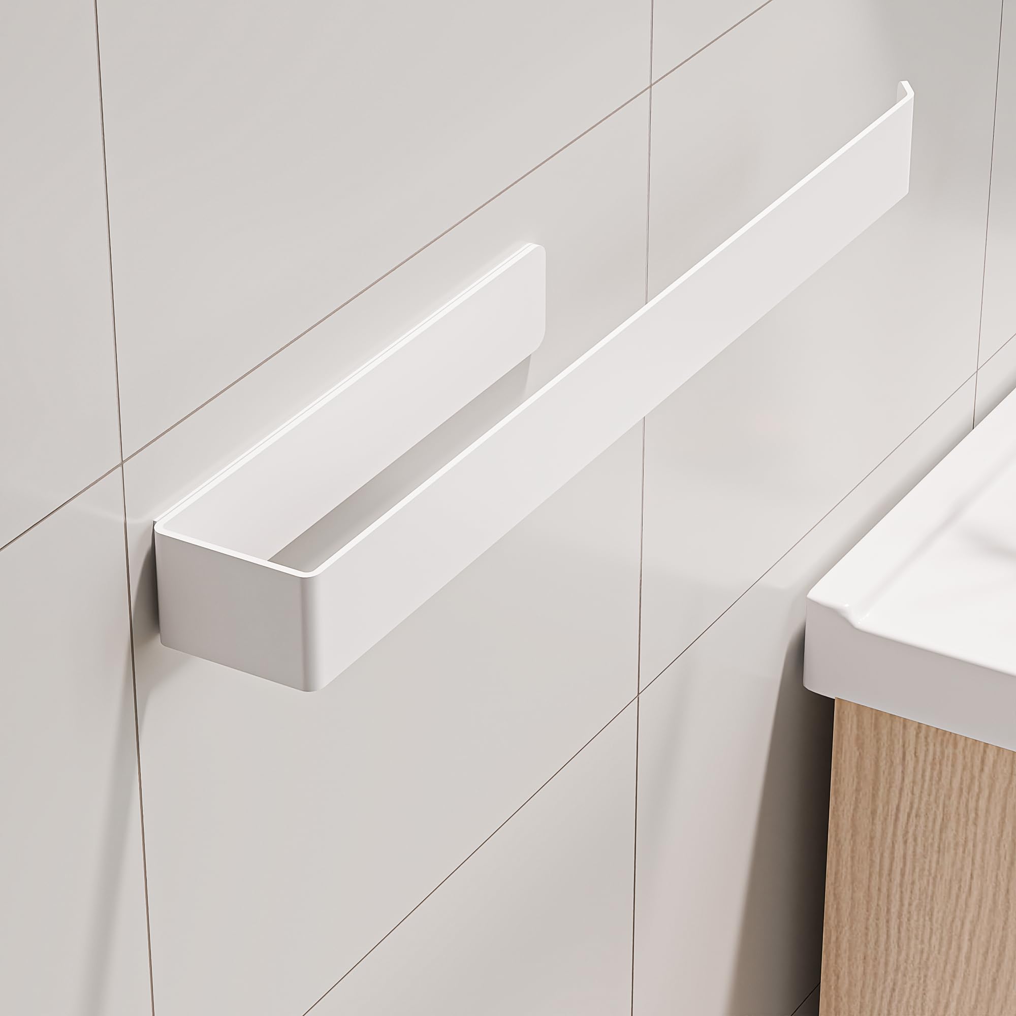 Aikzik Portasciugamani senza foratura, in alluminio, completamente in metallo, da incollare, per bagno e cucina, bianco (32 cm)
