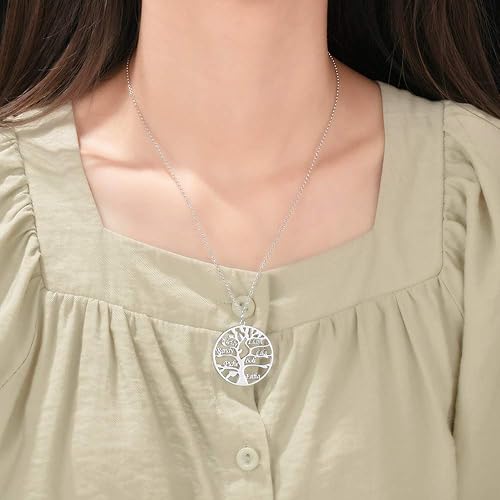Miniatura 5 de Collar Kaululu con nombre personalizado para la familia, con 1-9 nombres grabado, colgante de árbol de vida, collar para mujer, hombre y familia,