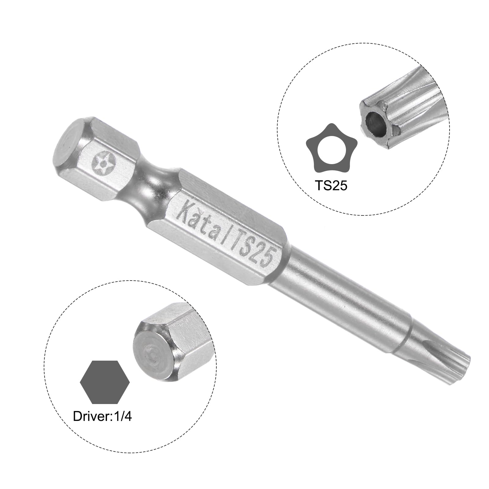 HARFINGTON 5 puntas de destornillador magnéticas TS25 de 5 puntos, vástago hexagonal de 1/4 pulgadas de longitud