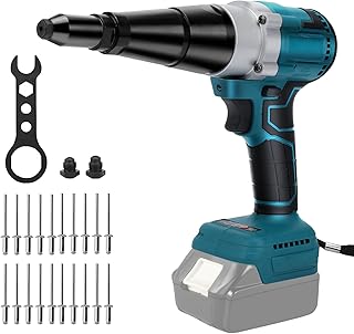 電動リベットガン マキタ18V バッテリー 互換 リベッター コードレス ブラシレスモーター ハンドリベッター LEDライト搭載 リベット 工具 3.2～4.8mm対応 正逆転切替可能 無段変速スイッチ 低騒音 リベット20本付き 電動工具 強力 片手 軽量 ブルー