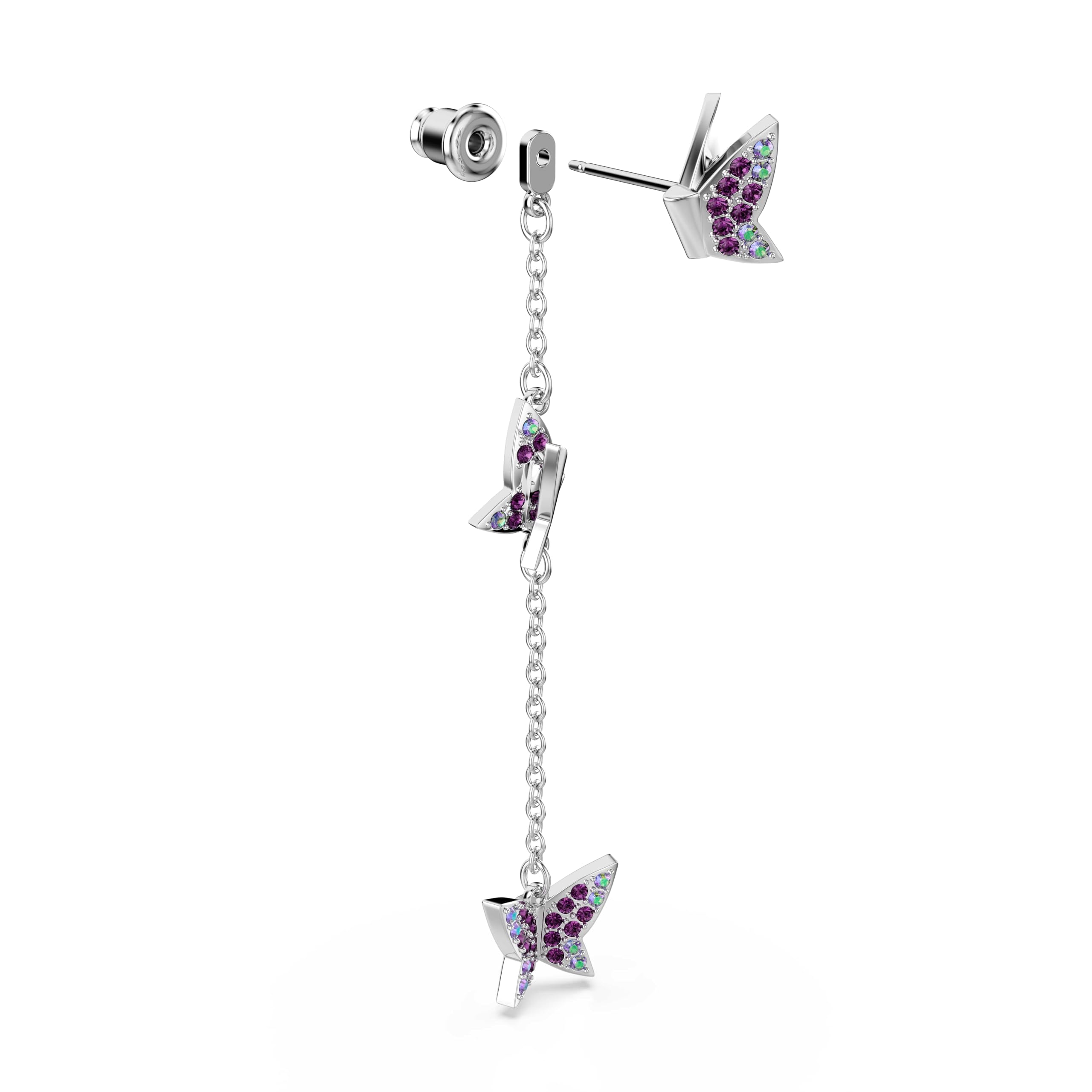 Swarovski Idyllia Orecchini, Taglio Rotondo, Farfalla, Viola, Placcato Rodio