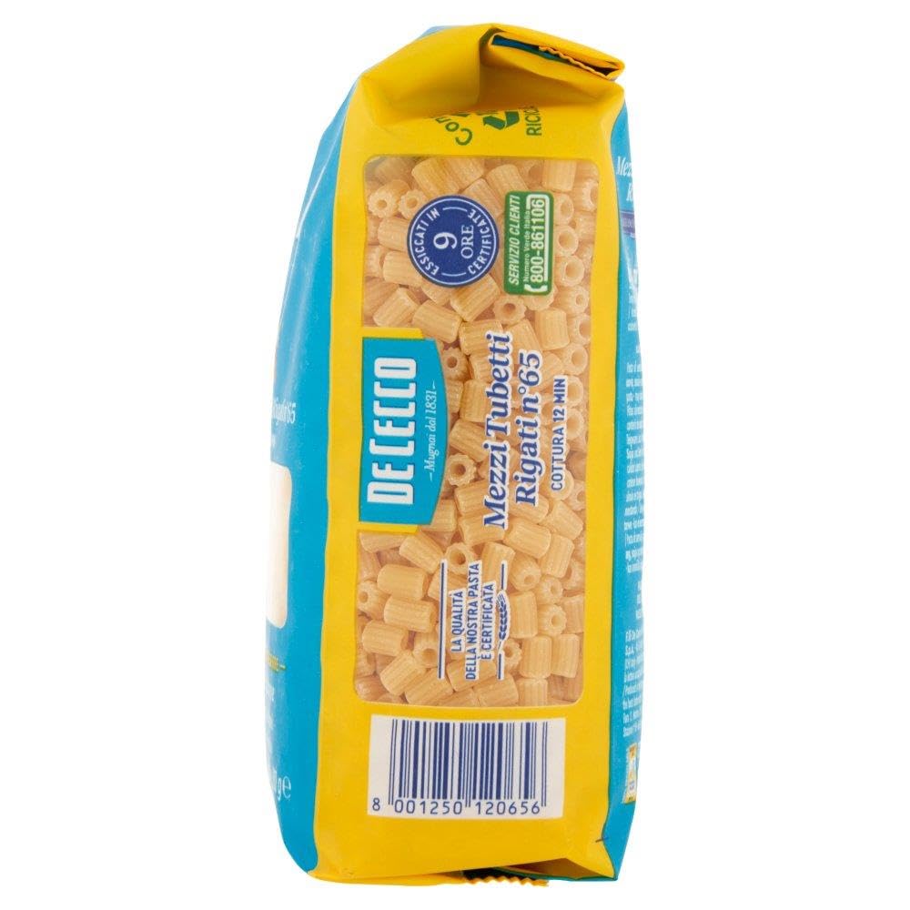 De Cecco Pasta Mezzi Tubetti Rigati Nº 65, 100% pasta italiana, paquete de 500 g + llavero Beni Culinari gratuito