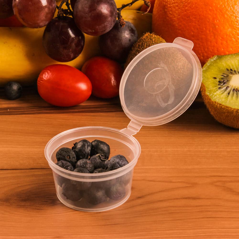 Hot Bargains Clear 1000 Pack 1Oz/30Ml Hinged Sauce Pots Round Plastic Containers With Lids