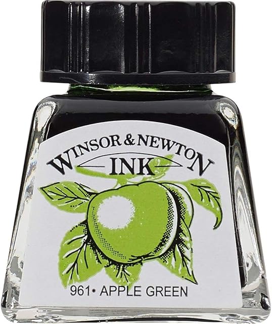 Winsor & Newton 1005011 Drawing Inks - tusz kreślarski dla kaligrafów, ilustratorów, grafików, artystów - wodoodporne kolory, przejrzystość, butelka 14ml - Apple Green