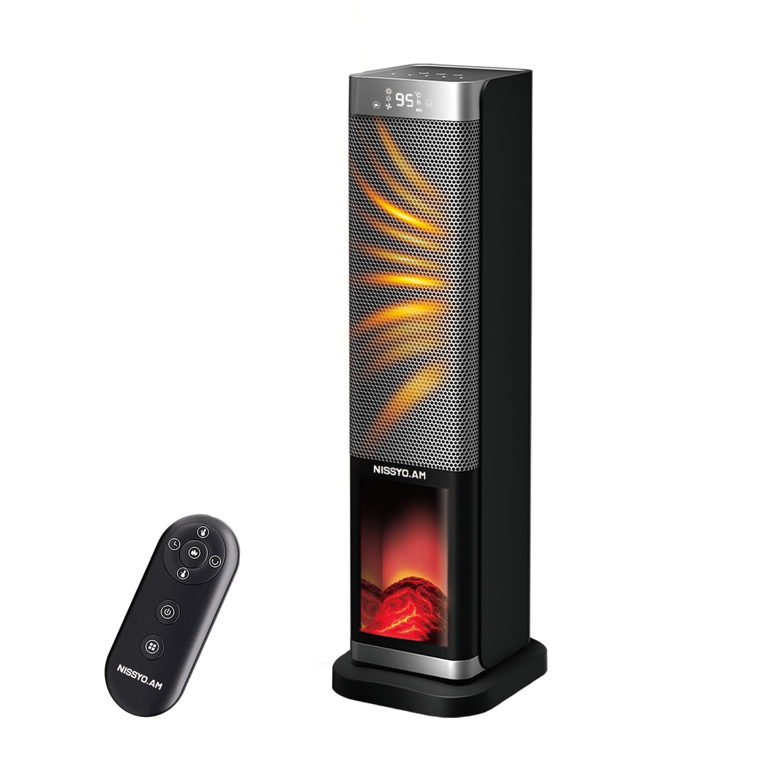 Tower Space Heater for Indoor Use, 24\" 1500W Electric Space Heaters with 3D Realistic Flame, ECO Mode,Tower Heater with Remote,Portable Heater for Large Room, Bedroom, Office,Tip-Over Protection INCOMPLETE