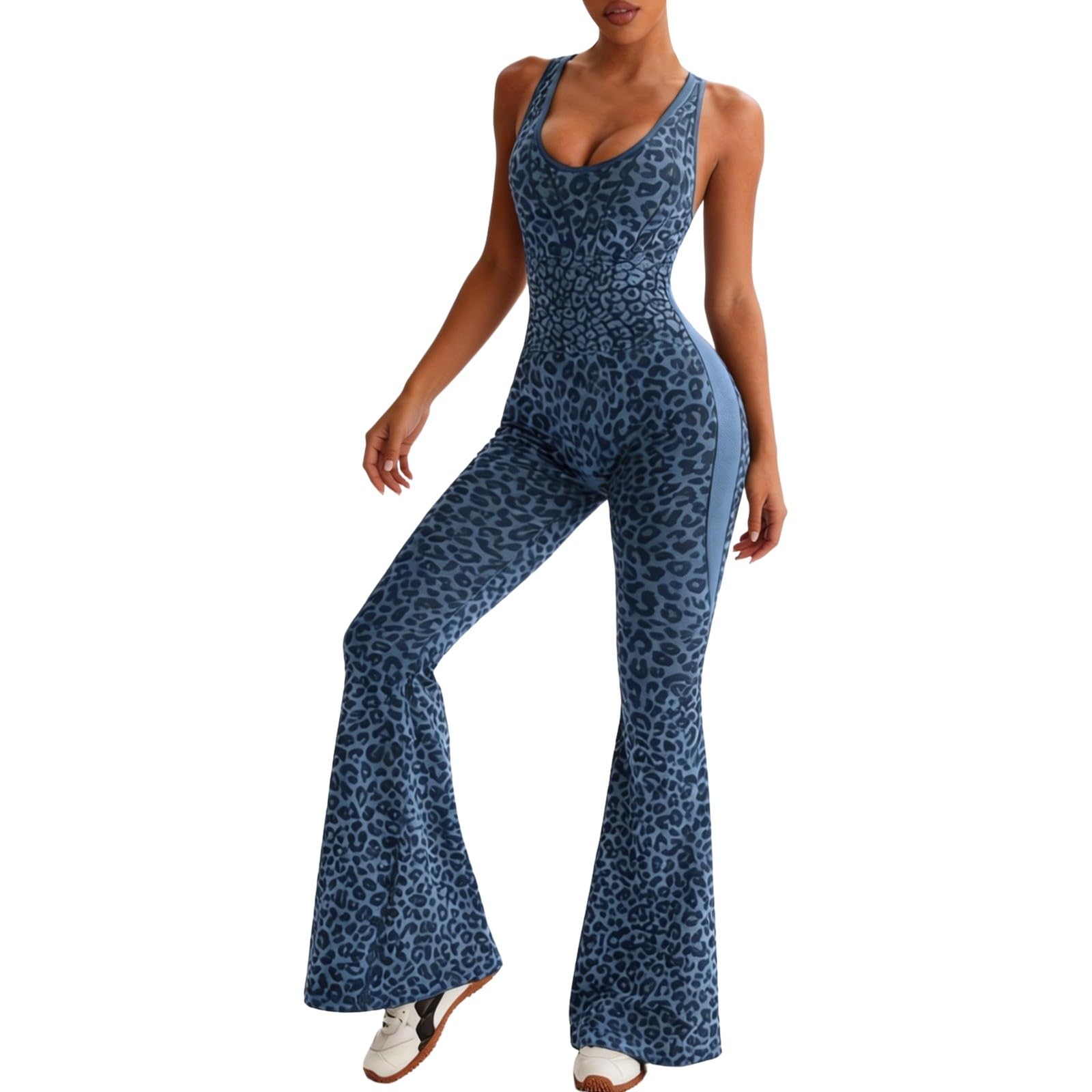 Générique Combinaison yoga sans coutures imprimé léopard dos nu pour femme fitness,Sans coutures · Imprimé léopard · Dos nu à pois · Fitness & détente