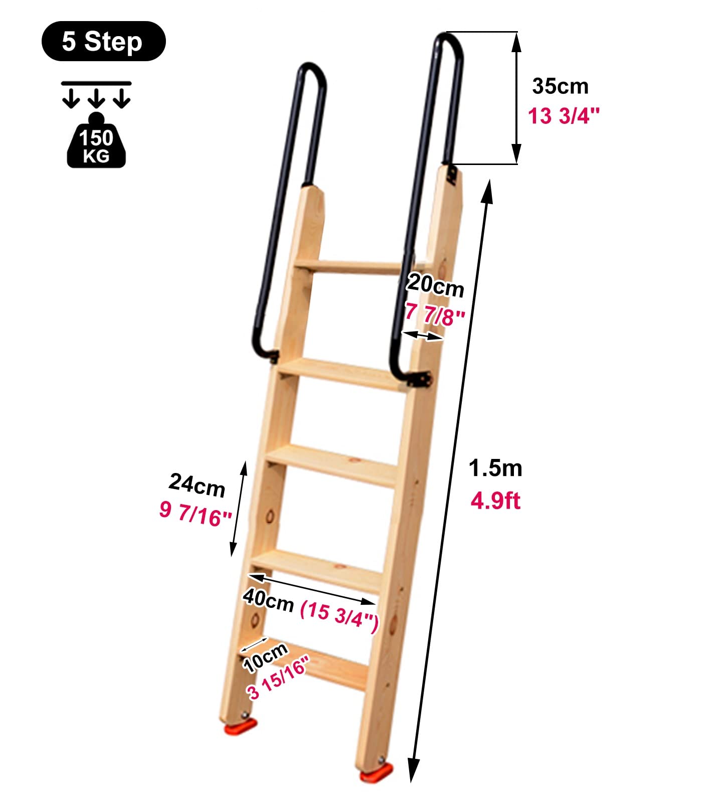 Escalera de madera para litera con asa, diseño antideslizante para un uso estable, ideal para aplicaciones de autocaravana, caravana, remolque o dormitorio