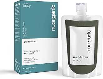 nuorganic ‘Mudalicious’ Dead Sea Mud Mask - 150g | Clear + Brighten with Kaolin Clay, Willow Bark Extract, Plant Stem Cells | Vegan, Cruelty-Free Skincare