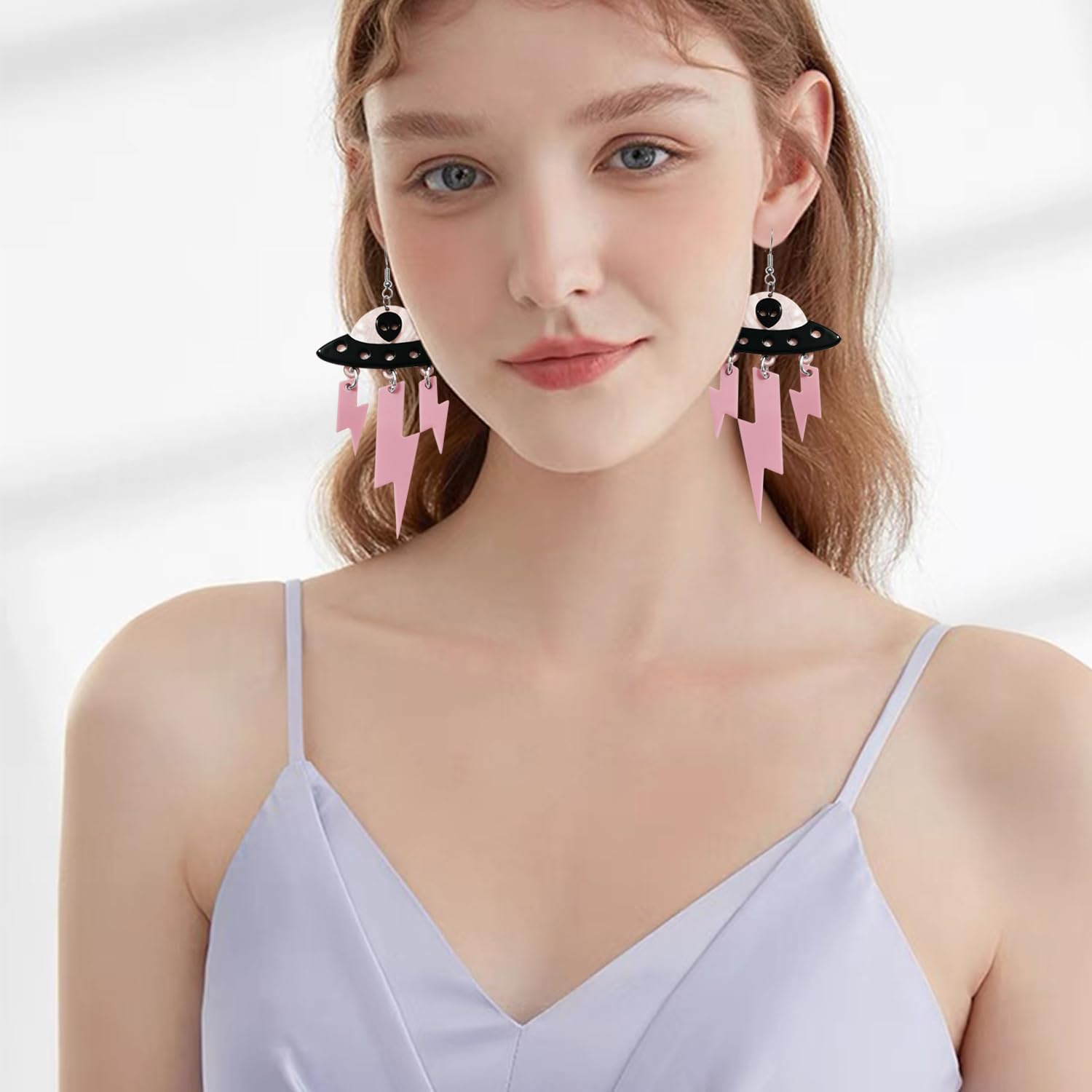 Novelty Spaceship Alien UFO Acrylic Lightning Lightweight Dangle Drop Earrings Geometry Halloween Universe Hook Earrings For Women Jewelry Gifts - Image 3