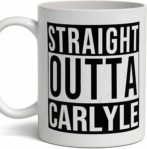 Regalo de apellido Carlyle. Taza de café personalizada con signo de apellido directo y personalizado. 11 onzas.