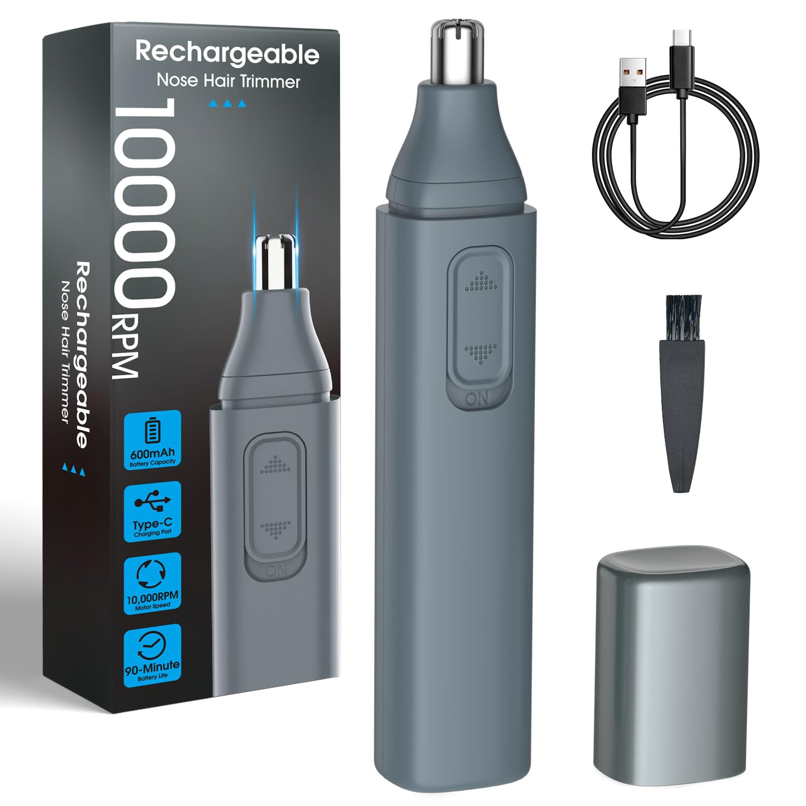 JISHO Nose Hair Trimmer for Men Women– 10000 RPM Powerful Motor with Dual Stainless Steel Edge Blades USB Type-C Rechargeable for Easy Cleansing Travel Size