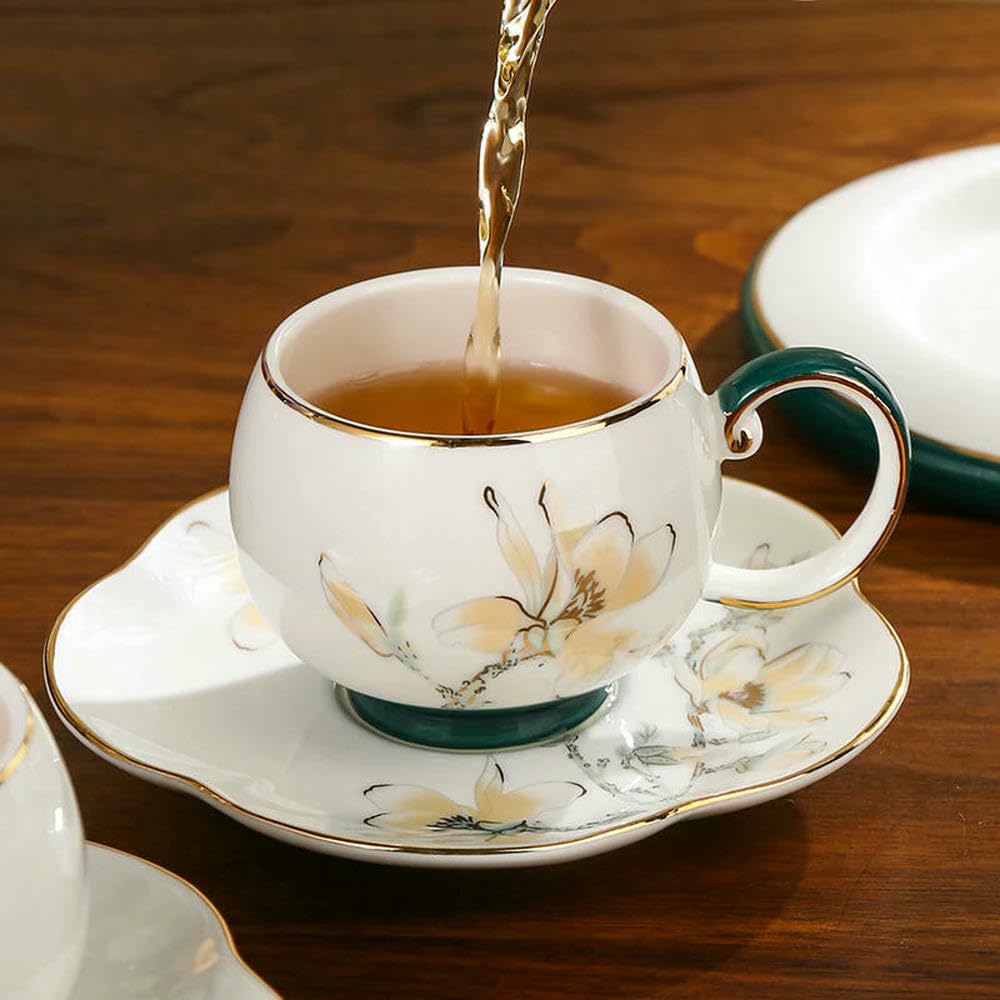 Tazza da tè in Ceramica con Vassoio, Resistente al Calore con Manico, Tazza da tè per Ragazze, Tazza da caffè, Tazza da tè pomeridiano, piattino